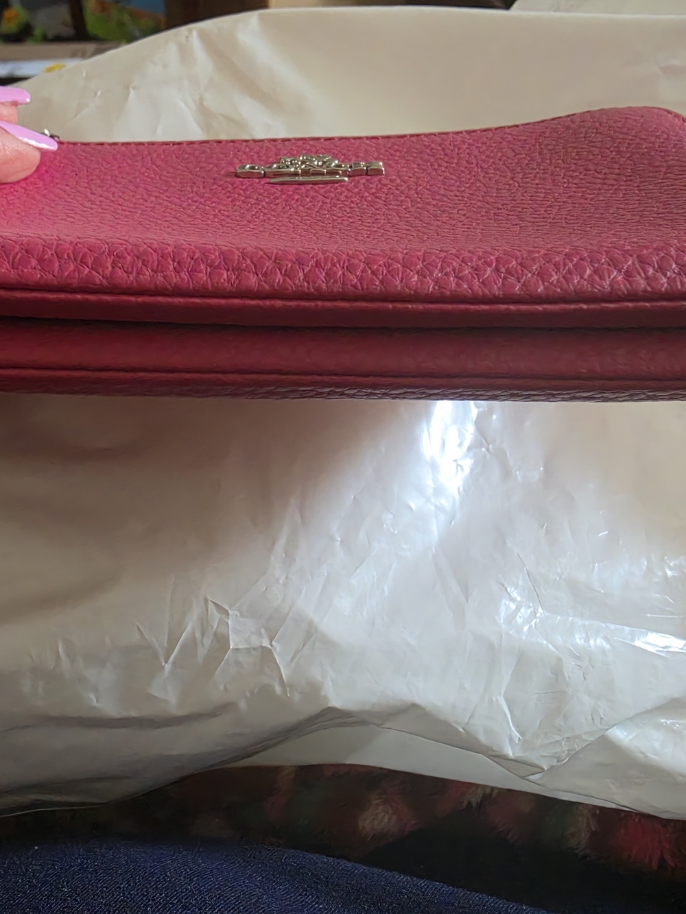 COACH Pink Leather Double Zip Pouch - Picture 3 of 12